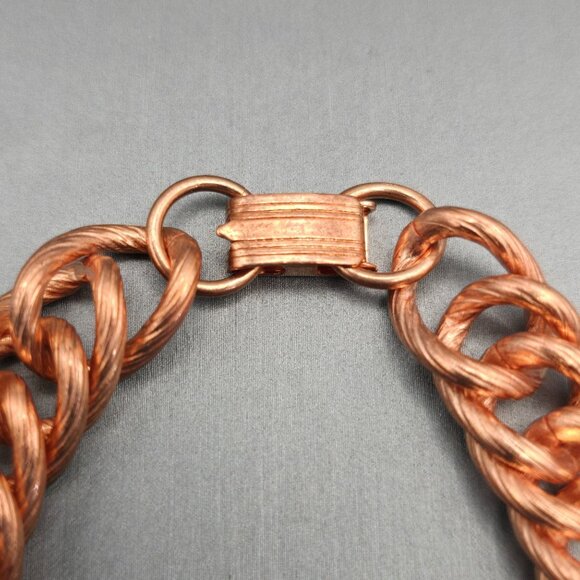 VTG Solid Copper Chunky Ribbed Cuban Chain 11.5 mm Bracelet 8.5" Snap Clasp 60g - Picture 3 of 8